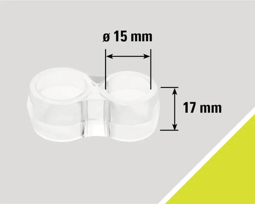 Möbelglid med en diameter på 15 millimeter och en höjd på 17 millimeter
