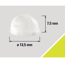 Halvklotformad möbelglidare med måtten 13,5 mm diameter och 7,5 mm höjd