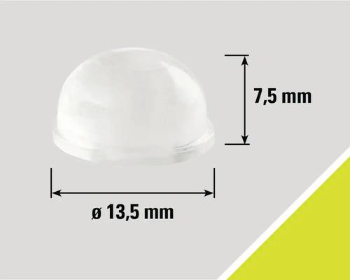 Halvklotformad möbelglidare med måtten 13,5 mm diameter och 7,5 mm höjd