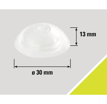 Mått på en transparent möbelglidare med en diameter på 30 millimeter