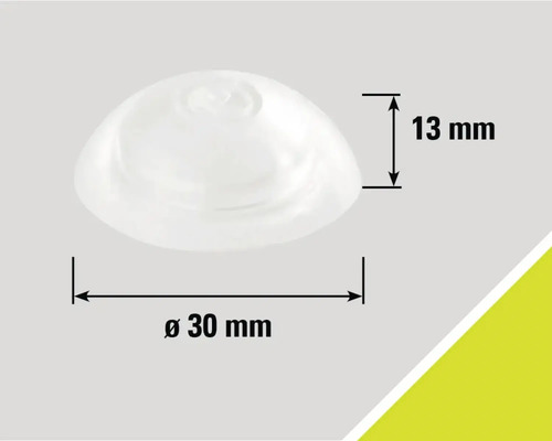 Mått på en transparent möbelglidare med en diameter på 30 millimeter