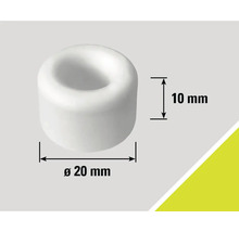 Vit dörrstopp med måtten 20 mm diameter och 10 mm höjd.
