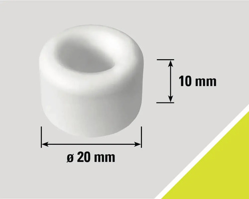 Vit dörrstopp med måtten 20 mm diameter och 10 mm höjd.