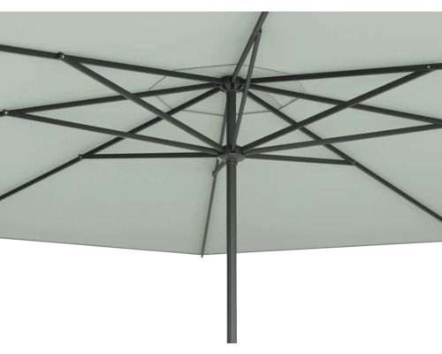 Detaljvy av ett parasoll med metallram