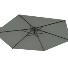 Grått parasoll med metallram underifrån