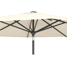 Närbild av ett trädgårdsparasoll med metallram