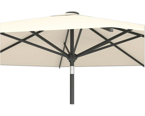 Närbild av ett trädgårdsparasoll med metallram