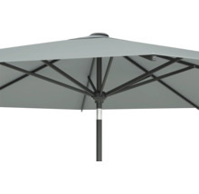 Detaljvy av ett grått parasoll med stålram