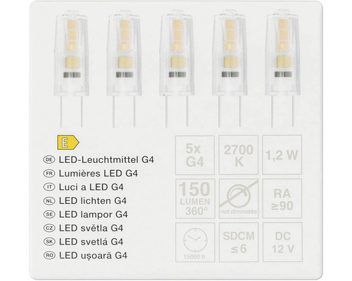 Fem G4 LED-lampor