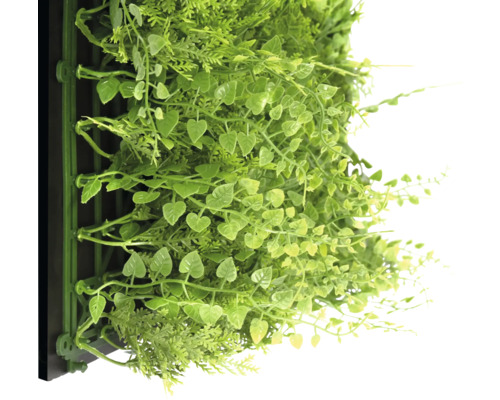 Konstväxtvägg med olika gröna växter