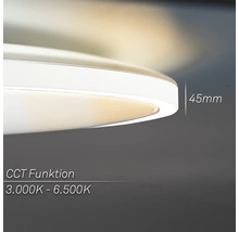 Närbild av en rund taklampa med en höjd på 45 mm och en CCT-funktion från 3 000 kelvin till 6 500 kelvin