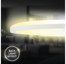 Närbild av en rund LED-taklampa med bakgrundsbelysning för en dekorativ ljuseffekt.