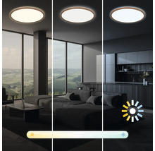 Taklampa med olika ljusinställningar i vardagsrums- och köksmiljö