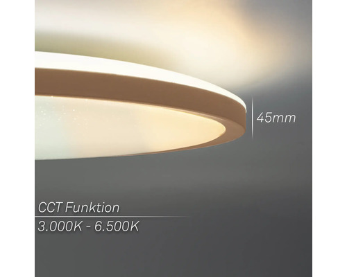 Detalj av en rund LED-taklampa med en höjd på 45 mm och en CCT-funktion från 3 000 K till 6 500 K.