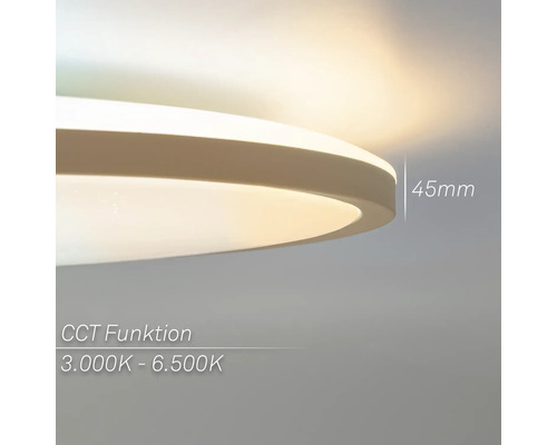 Platt taklampa med en höjd av 45 millimeter.