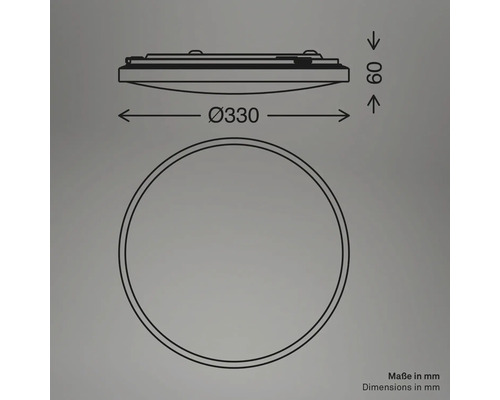 Teknisk ritning med produktens mått: diameter 330 mm, höjd 60 mm.