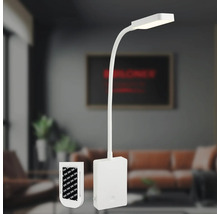 Vit LED-bordslampa med flexibel arm och självhäftande remsor för montering.