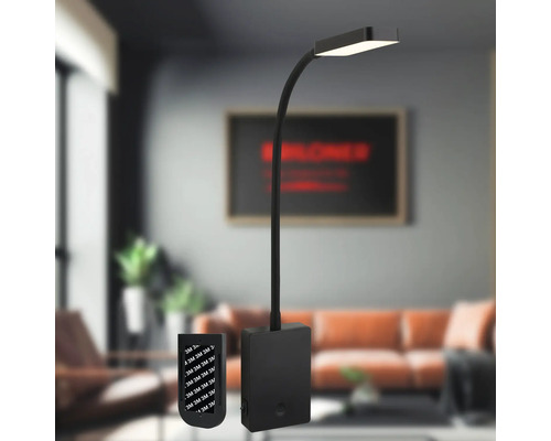 Svart LED-bordslampa med flexibel hals i vardagsrum