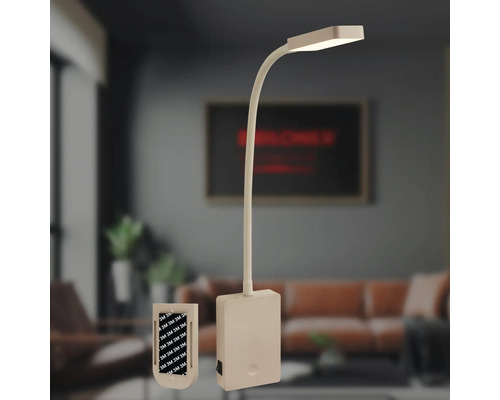 Flexibel skrivbordslampa med strömbrytare och förpackning för självhäftande remsor