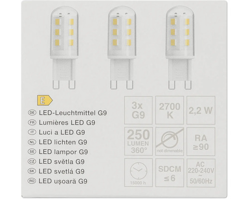 Tre G9 LED-lampor