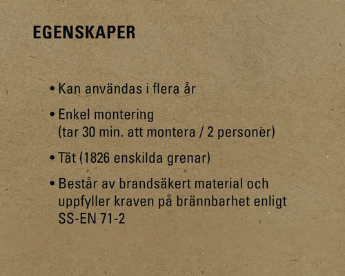 Egenskaper: Kan användas i flera år, enkel montering, tät struktur, brandsäkert material uppfyller SS-EN 71-2.