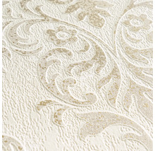 Närbild av en mönstrad tapet med blommiga ornament