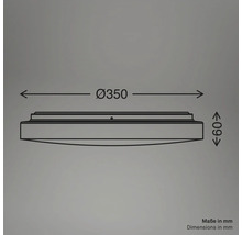 Teknisk ritning av en lampa med mått: diameter 350 mm, höjd 60 mm.