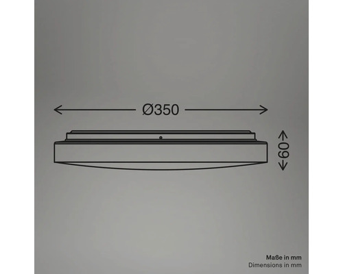 Teknisk ritning av en lampa med mått: diameter 350 mm, höjd 60 mm.
