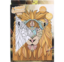 Måla efter nummer-set med lejonmotiv, inklusive tre penslar och tolv akrylfärger