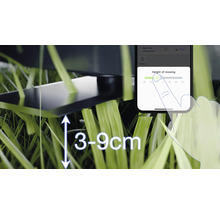 Inställning av klipphöjden från 3 till 9 centimeter på robotgräsklipparen via smartphone