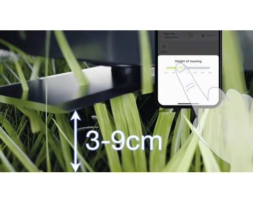 Inställning av klipphöjden från 3 till 9 centimeter på robotgräsklipparen via smartphone