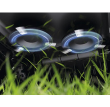 Närbild av klippfunktionen hos en gräsklippare med roterande knivar