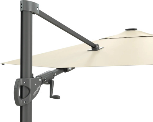 Detaljvy av ett Soluna parasoll med vevmekanism