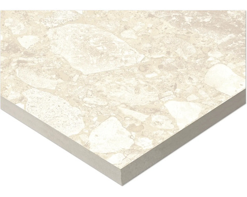 Detalj av en beige golvplatta med stenmönster