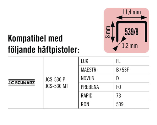 Kompatibilitetsinstruktioner för häftapparater med måttangivelser