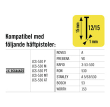Information om kompatibilitet mellan J.C. Schwarz klammer och olika häftapparatsmärken