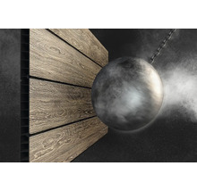 Dekorativ platta med träutseende och rivningskula