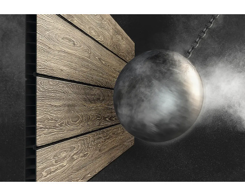 Dekorativ platta med träutseende och rivningskula