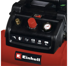 Detaljvy av en Einhell-kompressor med tryckmätare och kontrollpanel