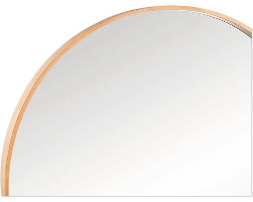 Detalj av en rund spegel med träram