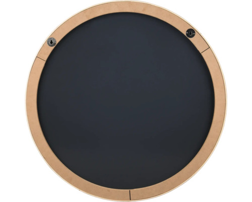 Rund skiffertavla med träram och upphängningsanordningar på baksidan