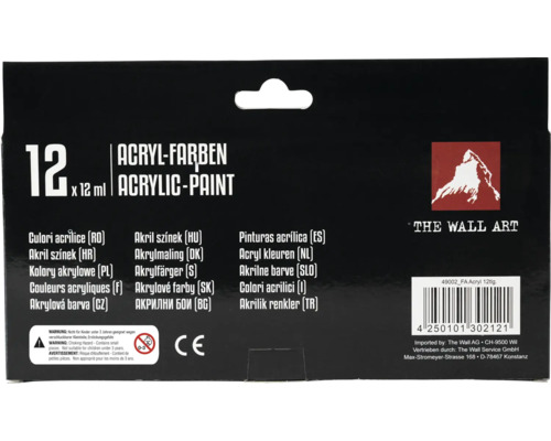 Förpackning med tolv akrylfärger