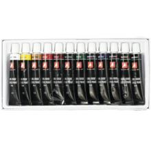 Set med tolv tuber akrylfärg