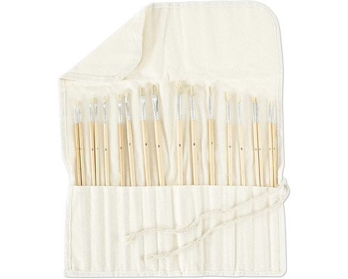 Penselset i en ljus tygväska, ordnade efter nummer