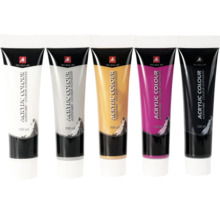 Fem tuber akrylfärg med 100 ml vardera