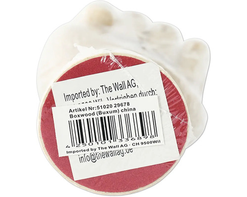 Underlägg av buxbom med etikett