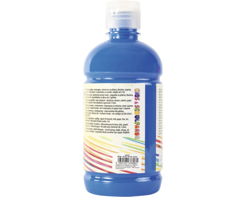 Blå barnskolmålarfärg i en plastflaska