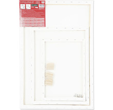 Canvas sparset med tre kilramar och träkilar i olika storlekar.