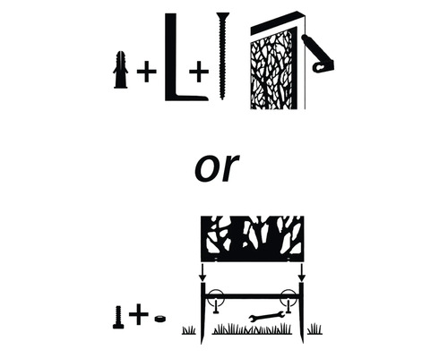 Illustration av monteringsalternativ för ett insynsskyddselement.