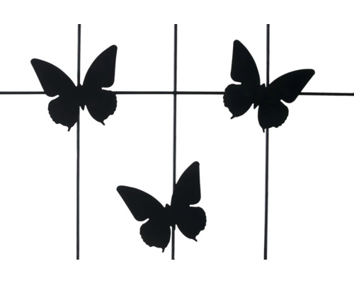 Dekorativt galler med tre fjärilsmotiv.